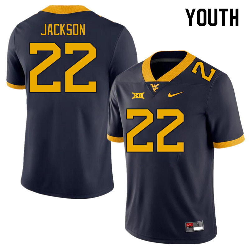 Youth #22 Josiah Jackson West Virginia Mountaineers College Football Jerseys Stitched Sale-Navy